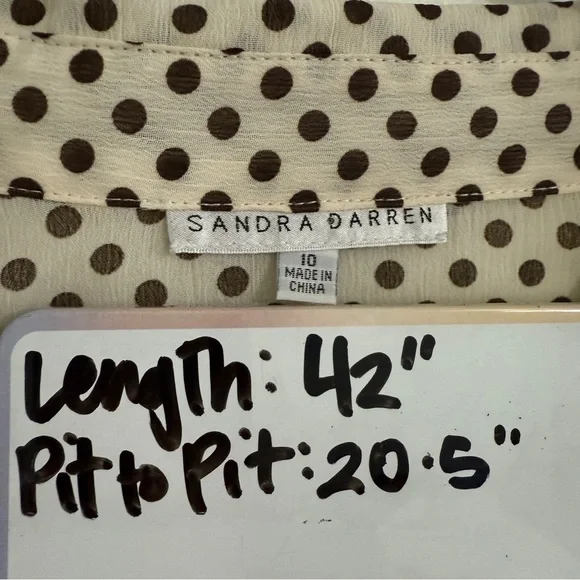 90s Grunge Brown Polka Dot Collared Shirt Dress Chiffon Dress size 10/Large - Picture 5 of 5